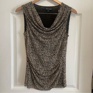 Y2K Cowl Neck Tank Top Beige Taupe Black Patterned Ruching Size M Cable & Gauge